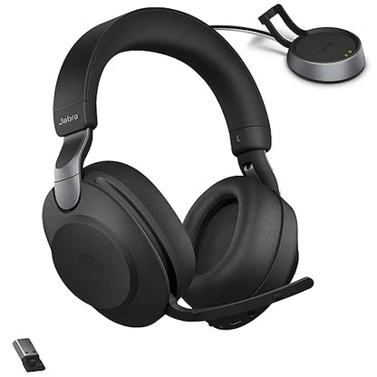 Jabra Evolve2 85 UC Wireless Headphones with Link380a & Charging Stand, Stereo, Black – Wireless Bluetooth Headset for Calls and Music, 37 Hours of Battery Life, Advanced Noise Cancelling Headphones