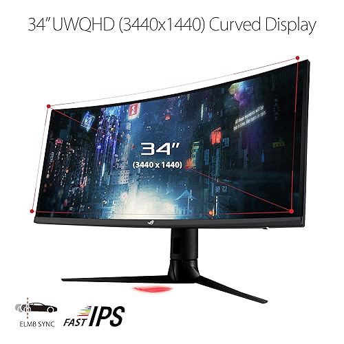 ASUS ROG Strix 34” Ultra-Wide Gaming Monitor (XG349C) - UWQHD (3440 x 1440), 180Hz, 1ms, Extreme Low Motion Blur Sync, 135% sRGB, G-Sync Compatible, DisplayHDR 400, Eye Care, USB-C, DisplayPort, HDMI