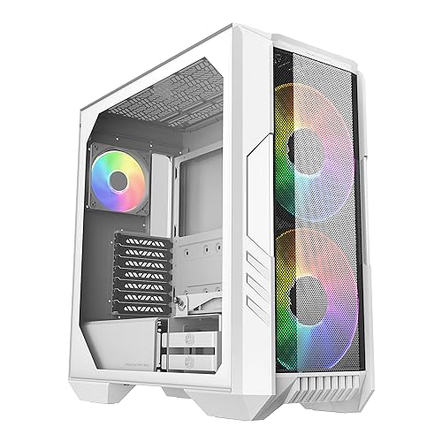 Cooler Master MasterCase H500-WGNN-S00 White Edition High Airflow ATX Mid-Tower with Mesh Front Panel, Dual 200mm ARGB Lighting Fans, Rotatable GPU Fan, USB 3.2 Gen 2 Type C and Tempered Glass