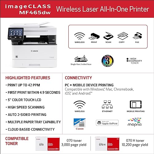 Canon imageCLASS MF465dw - All in One & ® imageCLASS® MF753Cdw Wireless Laser All-in-One Color Printer Desktop + MF753Cdw Printer
