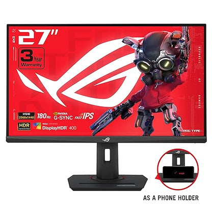 ASUS ROG Strix 27” QHD HDR400 USB-C Gaming Monitor(XG27ACS)-2560x1440, 180Hz, 1ms, Fast IPS, 133% sRGB, Extreme Low Motion Blur Sync, G-Sync Compatible, DisplayWidget, Tripod Socket, 3 Year Warranty 27 Fast IPS QHD 180Hz G-SYNC USB-C