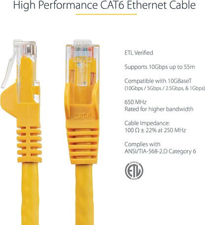 StarTech.com 15ft CAT6 Ethernet Cable - Purple CAT 6 Gigabit Ethernet Wire -650MHz 100W PoE RJ45 UTP Network/Patch Cord Snagless w/Strain Relief Fluke Tested/Wiring is UL Certified/TIA (N6PATCH15PL) Yellow 15 ft / 4.5 m 1 Pack