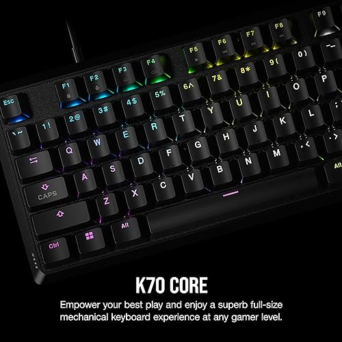 CORSAIR K70 CORE RGB Mechanical Gaming Keyboard - CORSAIR Red Linear Keyswitches - Sound Dampening - Media Control Dial - iCUE Compatible - QWERTY NA Layout - Black