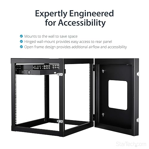 StarTech.com 12U 22-Inch Hinged Open Frame Rack Cabinet Wallmount Server Rack Components, Black (RK1219WALLOH)