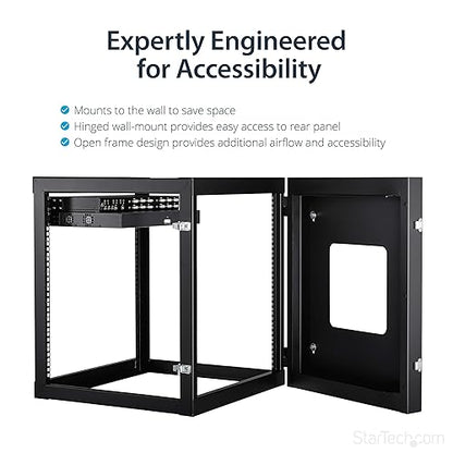 StarTech.com 12U 22-Inch Hinged Open Frame Rack Cabinet Wallmount Server Rack Components, Black (RK1219WALLOH)