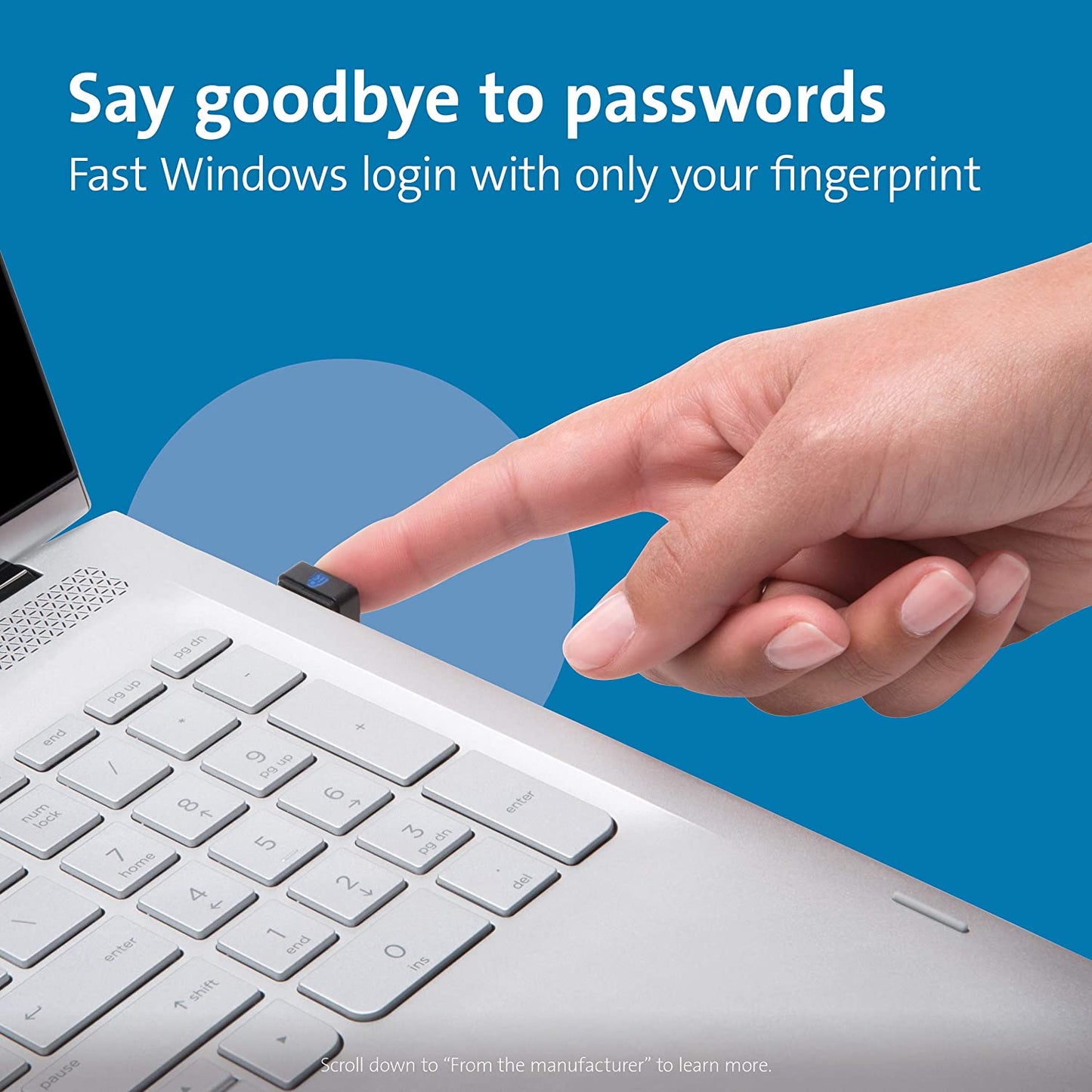 Kensington VeriMark USB Fingerprint Key Reader - Windows Hello, FIDO U2F, Anti-Spoofing (K67977WW),Black For Single PC's