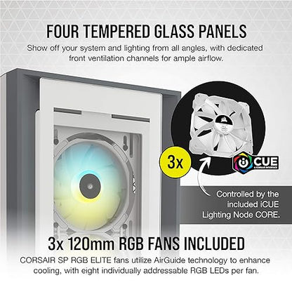 Corsair iCUE 5000X RGB Tempered Glass Mid-Tower ATX PC Smart Case - White White Smart Case