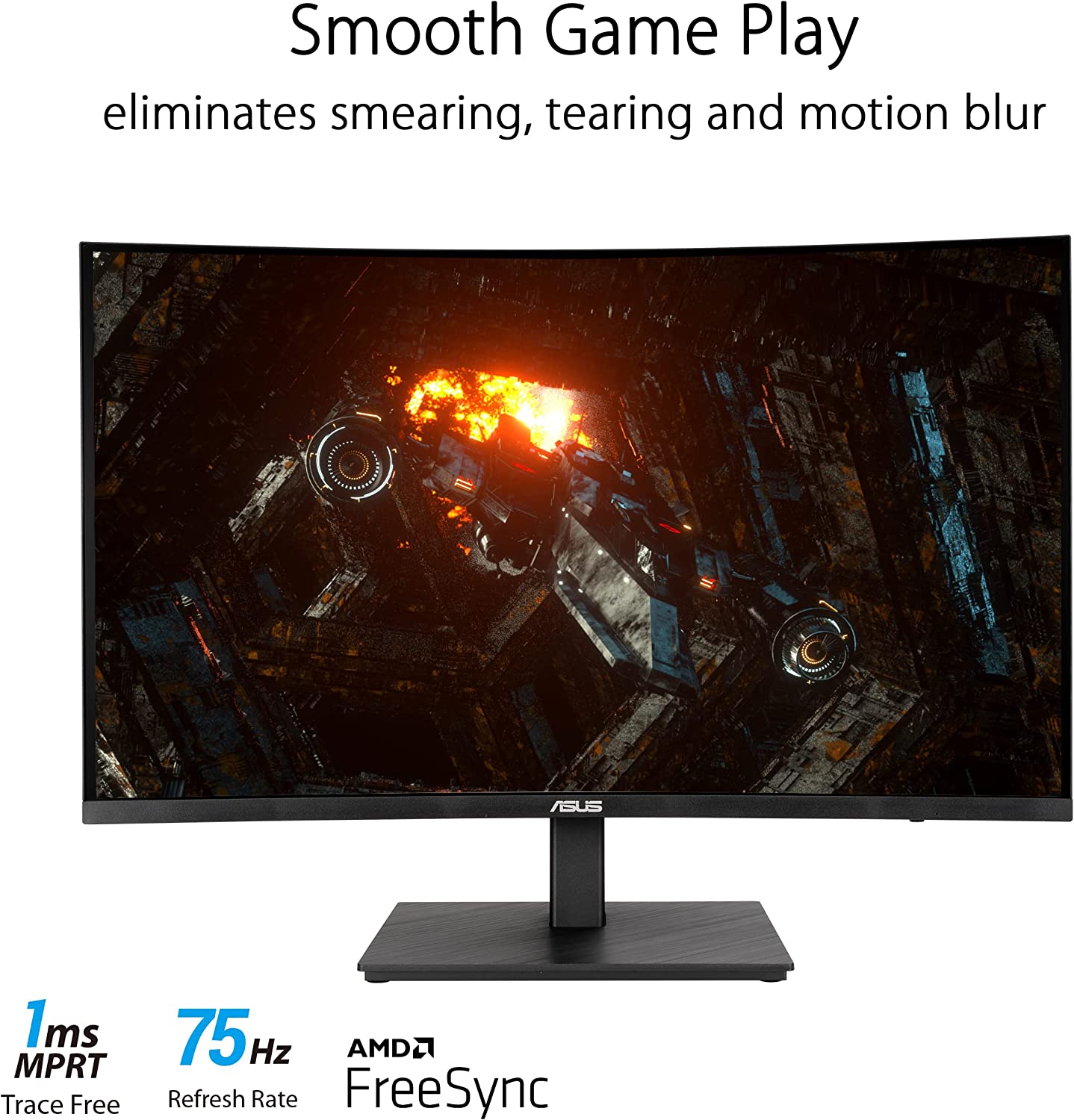 ASUS 27” 1080P Curved Monitor (VA27VQSE) - Full HD, 75Hz, 1ms, Adaptive-Sync/FreeSync, Low Blue Light, Flicker Free, VESA Mountable, Frameless, HDMI, DisplayPort, HDR-10, Height Adjustable 27" Curved FHD 1ms FreeSync Height Adjustable