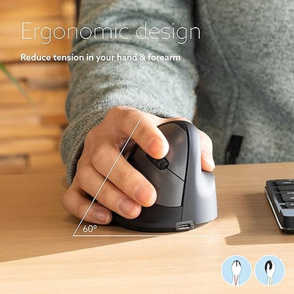 R-Go Tools Wireless Vertical Ergonomic Mouse, Large, Left Hand, Black