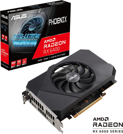 ASUS Phoenix AMD Radeon RX 6400 4GB GDDR6 Gaming Graphics Card (AMD RDNA 2, PCIe 4.0, 4GB GDDR6 Memory, HDMI 2.1, DisplayPort 1.4a, Axial-tech Fan Design, Dual Ball Fan Bearings)