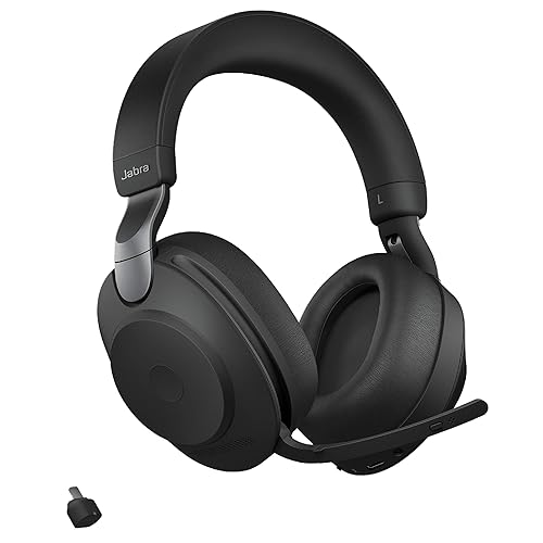 Jabra Evolve2 85 MS Wireless Headphones with Link380c, Stereo, Black – Wireless Bluetooth Headset for Calls and Music, 37 Hours of Battery Life, Advanced Noise Cancelling Headphones