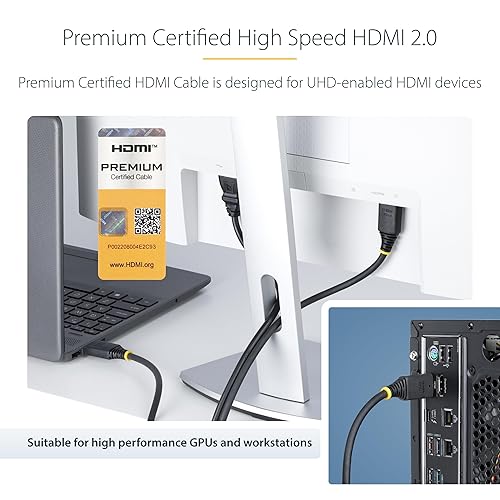 StarTech.com 25ft (7.6m) Premium Certified High Speed HDMI Cable, 4K 60Hz/1440p 144Hz, 18Gbps, UHD HDMI 2.0 Cord, TPE Jacket Black 25 ft/7.6 m