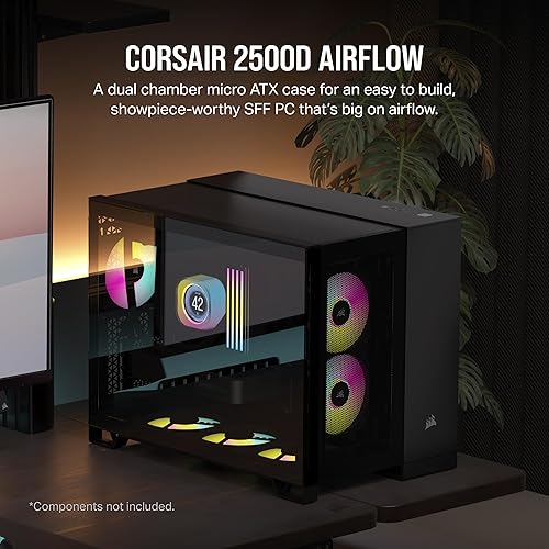 CORSAIR 2500D Airflow Small-Tower mATX Dual Chamber PC Case – Tempered Glass – Reverse Connection Motherboard Compatible – No Fans Included – Black