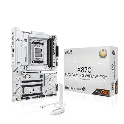 ASUS X870 MAX GAMING WIFI7 W AMD AM5 ATX Motherboard, 8-layer White PCB, 12+2+1 80A DrMOS, DDR5, PCIe 5.0 x16 Q-Release, 3x M.2, Wi-Fi 7 Q-Antenna, USB4® Type-C®, 2.5Gb LAN, BIOS FlashBack™, Aura Sync