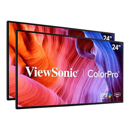ViewSonic VP2468A_H2 24-Inch Dual Pack Head-Only IPS 1080p Monitor with Advanced Ergonomics, 100% sRGB REC 709, 14-bit 3D LUT, Eye Care, and 65W USB C, Daisy Chain