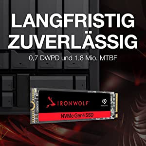 Seagate IronWolf 525 SSD 500GB NAS Internal Solid State Drive - SATA M.2, PCIe Gen 4 speeds up to 5000MB/s, 1.8M Hours MTBF, 0.7 DWPD, with Rescue Services (ZP500NM30002)