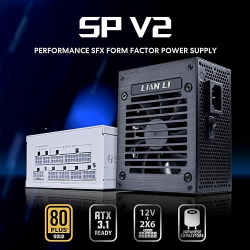 Lian Li SP750 Gold - 750 Watt SFX Form Factor Power Supply with 12V-2x6 Cable - Low Noise - 80 Plus Gold Efficiency - ATX 3.1 & PCIe 5.1 Compliant - Easy Cable Management - Black (SP750G.B) Gold 750W V2 Black