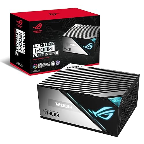 ROG Thor 1200W Platinum II (1200 Watt, Fully Modular Power Supply, 80+ Platinum, Lambda A++ Certified, ROG heatsinks, 135mm PWM Fan, 0dB Mode, OLED Panel, Sleeved Cables, Aura Sync, 10 Year Warranty)
