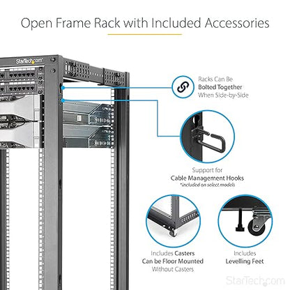 StarTech.com 42U 19 Open Frame Server Rack - 4 Post Adjustable Depth 22-40 Mobile - Free Standing Rolling Network/Computer Equipment Data Rack- Dell PowerEdge HP ProLiant ThinkServer (4POSTRACK42) 42U Rack