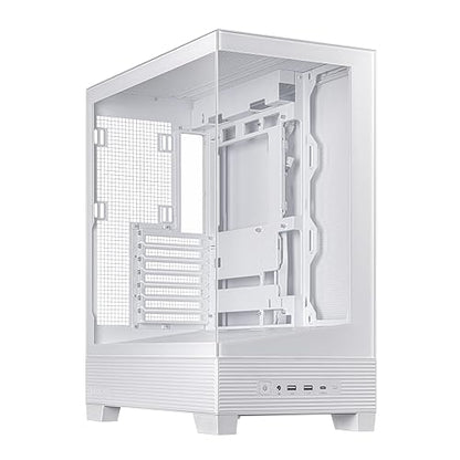 ASUS A31 White ATX Mid-Tower Gaming Case, Dual-Sided Tempered Glass, Frameless Design, BTF Hidden Connectors, 360 AIO Support, 8° Angled Base, ARGB Ready, Optimized Airflow, Seamless Cable Management ATX|Dual-sided Tempered Glass A31|BTF|White
