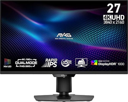 MSI MAG 274UPDF E16M 27-inch 3840 x 2160 (UHD) Gaming Monitor, 160Hz, AMD Adaptive-Sync, HDR Ready, HDMI, VGA Port, VESA Mountable, Tilt, 4-Side Slim Bezel, 0.5ms, Black