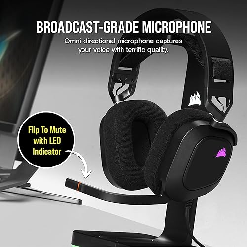 Corsair HS80 RGB USB Premium Gaming Headset with Dolby Audio 7.1 Surround Sound (Broadcast-Grade Omni-Directional Microphone, Memory Foam Earpads, High-Fidelity Sound, Durable Construction) Carbon Wired Black