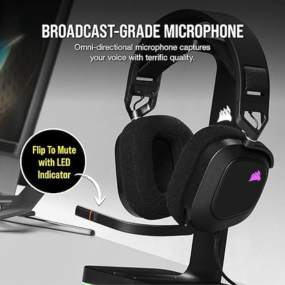 Corsair HS80 RGB USB Premium Gaming Headset with Dolby Audio 7.1 Surround Sound (Broadcast-Grade Omni-Directional Microphone, Memory Foam Earpads, High-Fidelity Sound, Durable Construction) Carbon Wired Black