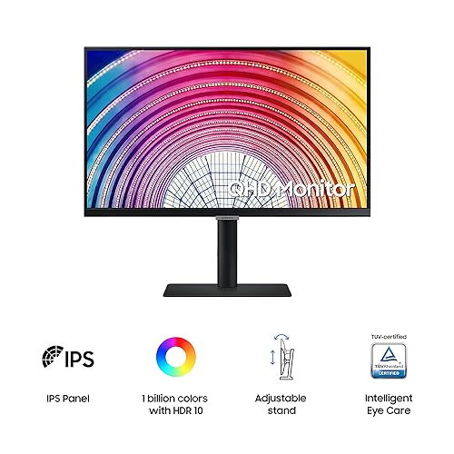 SAMSUNG S60UA Series 24-Inch Viewfinity WQHDComputer Monitor, 75Hz, IPS Panel, USB-C, HDR10 (1 Billion Colors), Height Adjustable Stand, TUV-Certified Intelligent Eye Care (LS24A600UCNXGO) 24-inch 2022 version Display + HDMI + USB-C Ports