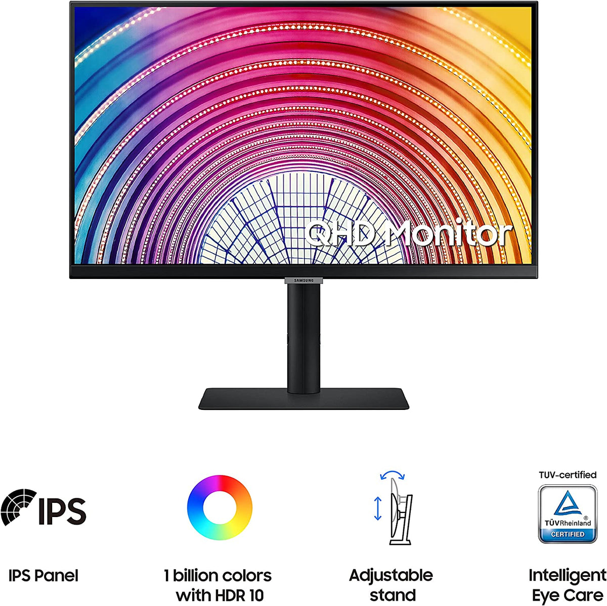 SAMSUNG S60A Series 32-Inch QHD (2560x1440) Computer Monitor, 75Hz, HDMI, Display Port, HDR10 (1 Billion Colors), Height Adjustable Stand, TUV-Certified Intelligent Eye Care (LS32A600NWNXGO) 32 Inches