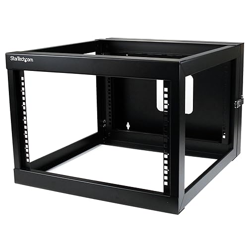 StarTech.com 4-Post 6U Hinged Wall-Mount Network Rack, 19 Open Frame Server Rack with 19.8in Mounting Depth, Wall Mount Swing Out Data Rack for IT / AV / Computer Equipment, TAA (RK619WALLOH)
