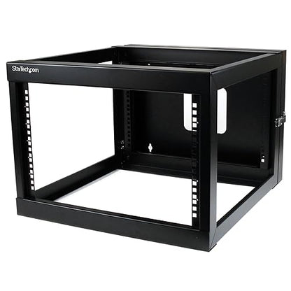 StarTech.com 4-Post 6U Hinged Wall-Mount Network Rack, 19 Open Frame Server Rack with 19.8in Mounting Depth, Wall Mount Swing Out Data Rack for IT / AV / Computer Equipment, TAA (RK619WALLOH)