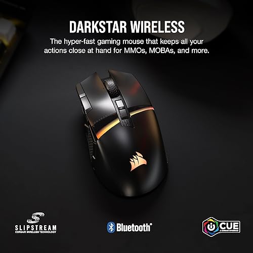 CORSAIR DARKSTAR RGB Wireless Gaming Mouse for MMO, MOBA - 26,000 DPI - 15 Programmable Buttons - Up to 80hrs Battery - iCUE Compatible - Black