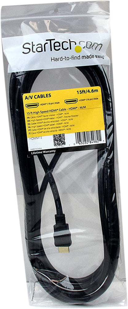 StarTech.com 15ft (4.6m) HDMI Cable - 4K High Speed HDMI Cable with Ethernet - UHD 4K 30Hz Video - HDMI 1.4 Cable - Ultra HD HDMI Monitors, Projectors, TVs &amp; Displays - Black HDMI Cord - M/M (HDMM15) 15 ft / 4.5m