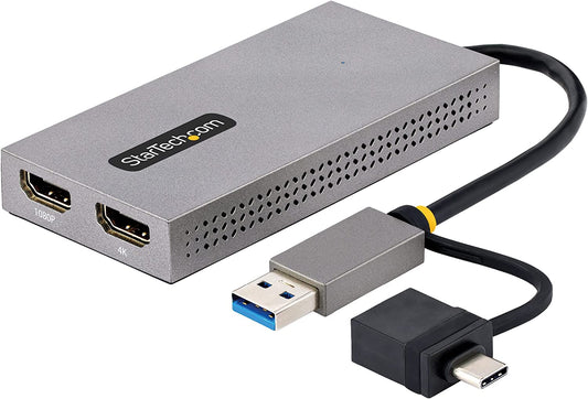 StarTech.com USB to Dual HDMI Adapter, USB A/C to 2x HDMI Displays (1x 4K30Hz, 1x 1080p), Integrated USB-A to C Dongle, 4in/11cm Cable, USB 3.0 to HDMI Display Adapter, Windows &amp; macOS (107B-USB-HDMI) 2x HDMI | USB 3.0 | Mac &amp; Windows OS