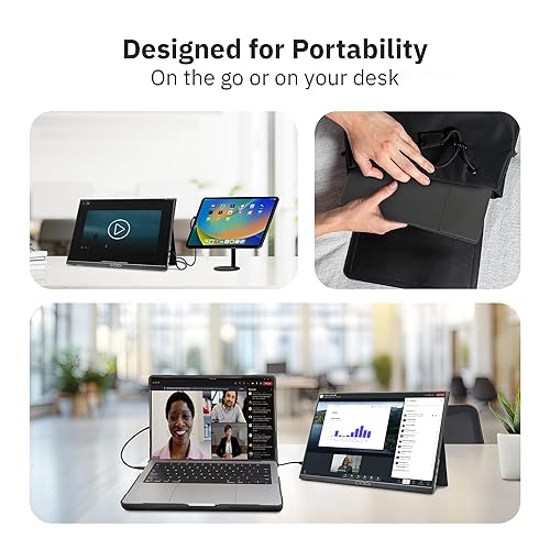 CODi 16" Portable USB-C Monitor – Full HD Display, HDR, Built-in Speakers, Mini HDMI, Dual USB-C, Slim Design, Freesync – External Monitor for Laptop, Mac, PC, Xbox, PS5, Switch