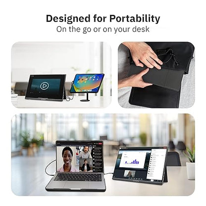 CODi 16" Portable USB-C Monitor – Full HD Display, HDR, Built-in Speakers, Mini HDMI, Dual USB-C, Slim Design, Freesync – External Monitor for Laptop, Mac, PC, Xbox, PS5, Switch