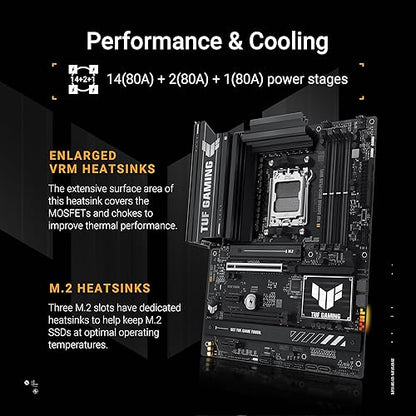 ASUS TUF Gaming B850-PLUS WiFi AMD AM5 B850 ATX Motherboard, 14+2+1 80A Stages, AI Ready, DDR5, PCIe 5.0, 3X M.2, Wi-Fi 7, 2.5Gb LAN, DisplayPort, HDMI™, USB 10Gbps & 20Gbps Type-C®, BIOS Flashback™