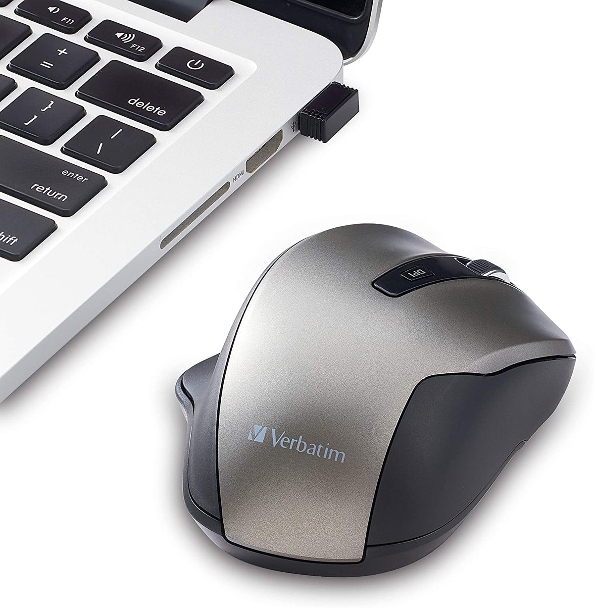 Verbatim Silent Ergonomic Wireless Blue LED Mouse - Graphite