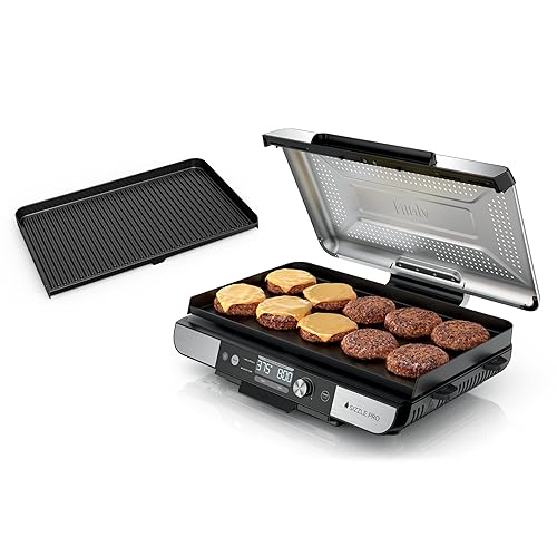 Ninja Sizzle Pro XL 20-Inch Indoor Griddle + Grill, Detachable Ventilated Lid, Grease Control, Ceramic Nonstick Plates, Even Edge-to-Edge Cooking, Extra Large Capacity, Versatile, Silver, GX101C