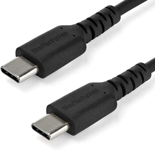 Startech 1m USB C Charging Cable - Durable Fast Charge &amp; Sync USB 3.1 Type C to USB C Laptop Charger Cord - TPE Jacket Aramid Fiber M/M 60W Black - Samsung S10 S20 iPad Pro MS Surface (RUSB2AC1MB) Black 1m