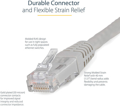 StarTech.com 35ft CAT6 Ethernet Cable - Gray CAT 6 Gigabit Ethernet Wire -650MHz 100W PoE++ RJ45 UTP Molded Category 6 Network/Patch Cord Fluke Tested UL/TIA Certified (C6PATCH35GR) Grey Gray 35 ft / 10.6 m 1 Pack