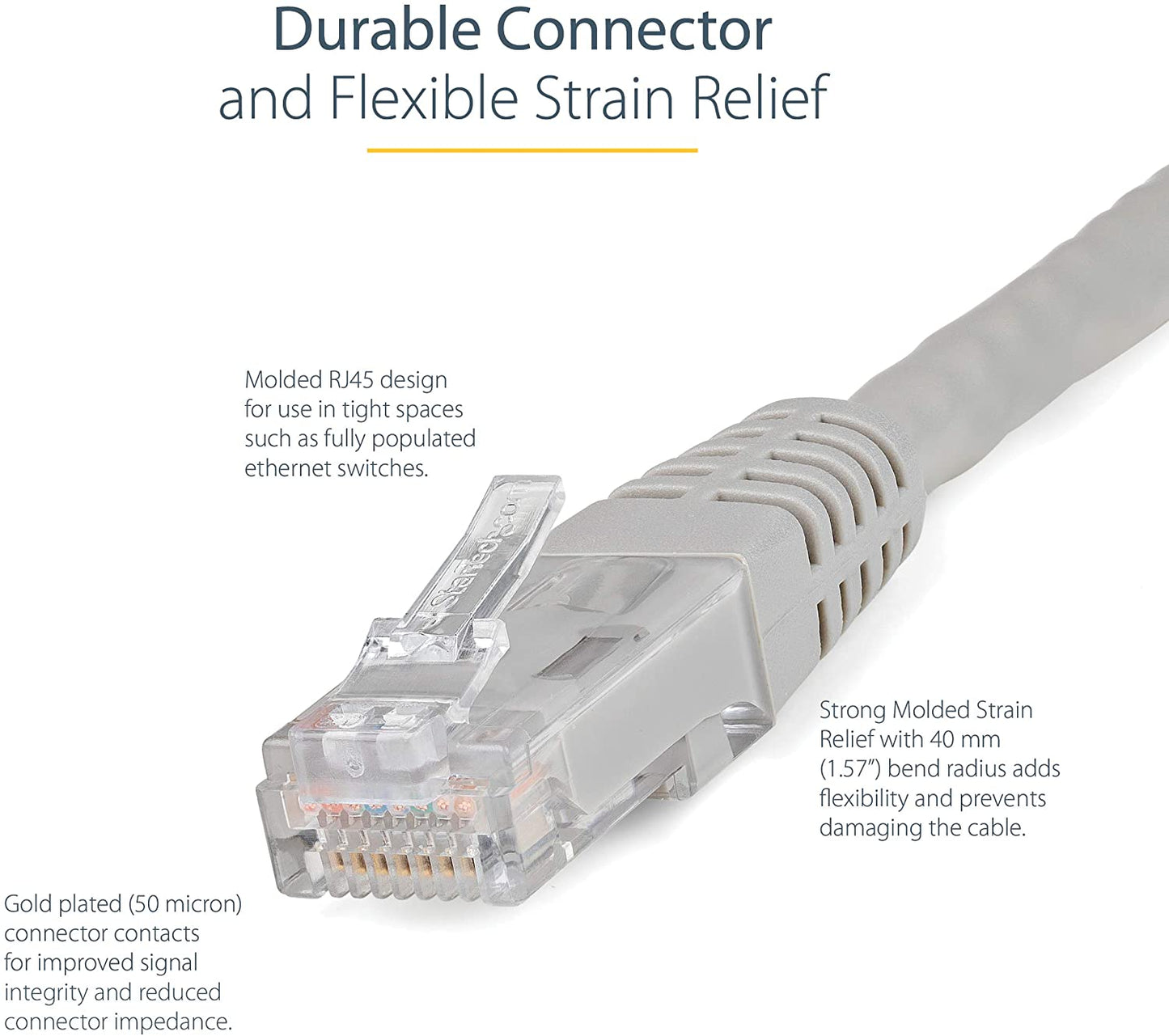 StarTech.com 15ft CAT6 Ethernet Cable - Gray CAT 6 Gigabit Ethernet Wire -650MHz 100W PoE++ RJ45 UTP Molded Category 6 Network/Patch Cord w/Strain Relief/Fluke Tested UL/TIA Certified (C6PATCH15GR) Gray 15 ft / 4.5 m 1 Pack