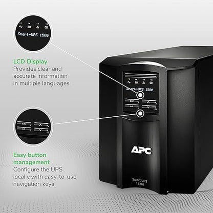 ASUS APC 1500VA Smart-UPS with SmartConnect, Pure Sinewave UPS Battery Backup, Line Interactive, 120V Uninterruptible Power Supply (SMT1500C) 1500VA Floor Standing