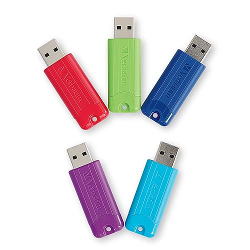 Verbatim 64GB Pinstripe USB 3.2 Gen 1 Flash Drive Retractable Thumb Drive - 5 Pack - Multicolor (Green, Blue, Red, Purple, Cyan)