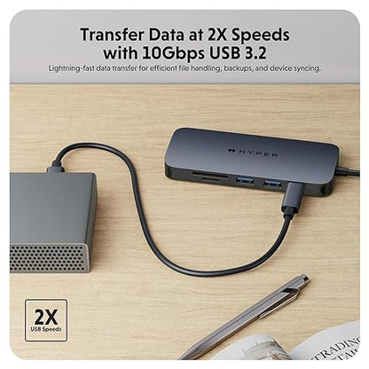 HyperDrive Next 8 Port USB-C Hub, Portable Travel Essentials and Connectivity Solution for Creators, Video Editors, Photographers, and More