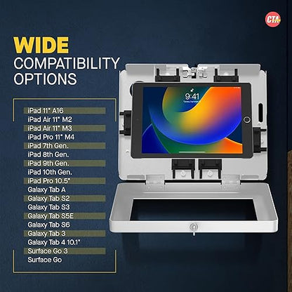 Locking Wall Mount - CTA Paragon Premium Locking Wall Mount Enclosure for iPad 7th/ 8th/ 9th Gen, iPad Air 4, Galaxy Tab, Tab 4, Surface Go, Galaxy Tab S5E, Zebra Tablets, and More (PAD-PARAWW) White Wall Mount