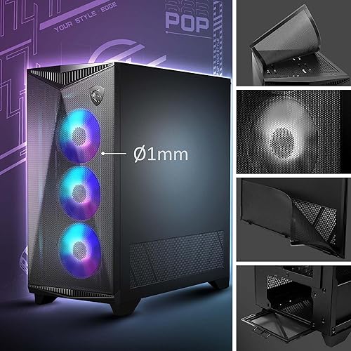 MSI Premium Mid-Tower PC Gaming Case – Tempered Glass Side Panel – 4X ARGB 120mm Fan – Liquid Cooling Support up to 360mm Radiator x 1 – Cable Management System – MPG GUNGNIR 300R Airflow