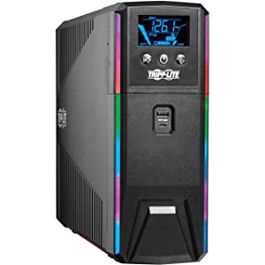 Tripp Lite Pure Sine Wave Gaming UPS Battery Backup, 1200VA 720W 120V, Detachable LCD, Automatic Voltage Regulation, USB, RGB LED Lights, 3-Year Warranty &amp; $250K Insurance (SMART1200PSGLCD) 1200VA Gaming UPS