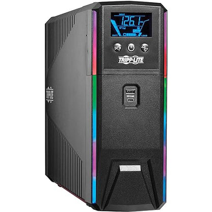 Tripp Lite Pure Sine Wave Gaming UPS Battery Backup, 1500VA 900W 120V, Detachable LCD, Automatic Voltage Regulation, USB, RGB LED Lights, 3-Year Warranty & $250K Insurance (SMART1500PSGLCD)