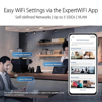 ASUS ExpertWiFi EBA63 AX3000 Dual-Band WiFi 6 (802.11ax) PoE Access Point, Support up to 5 SSIDs and VLAN, Self-Defined Network, Support PoE & PoE+, Easy Management app, AiMesh Compatible